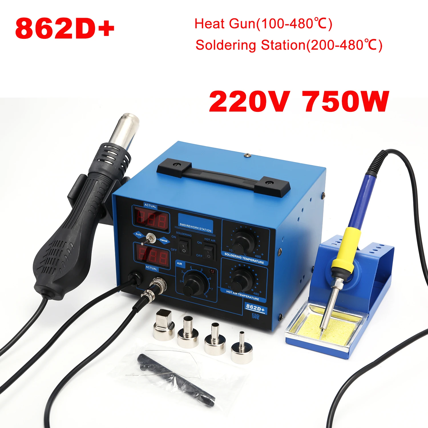 Smd Rework Station Hot Air Soldering 2 In 1 - 862D+ Soldeerstation 2-in-1 BGA Rework Station
