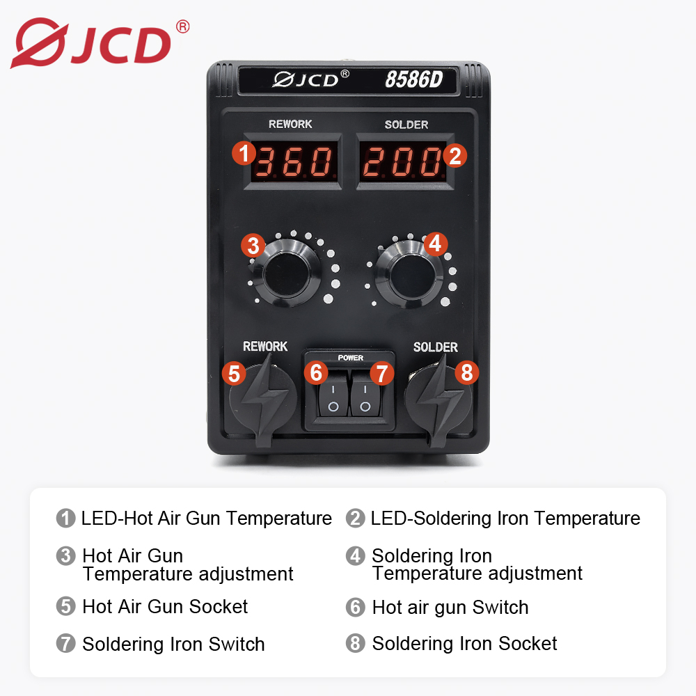 JCD 8586D 2-in-1 Soldeerstatio - Smd Rework Station Hot Air Soldering 2 In 1 recensie en prijs